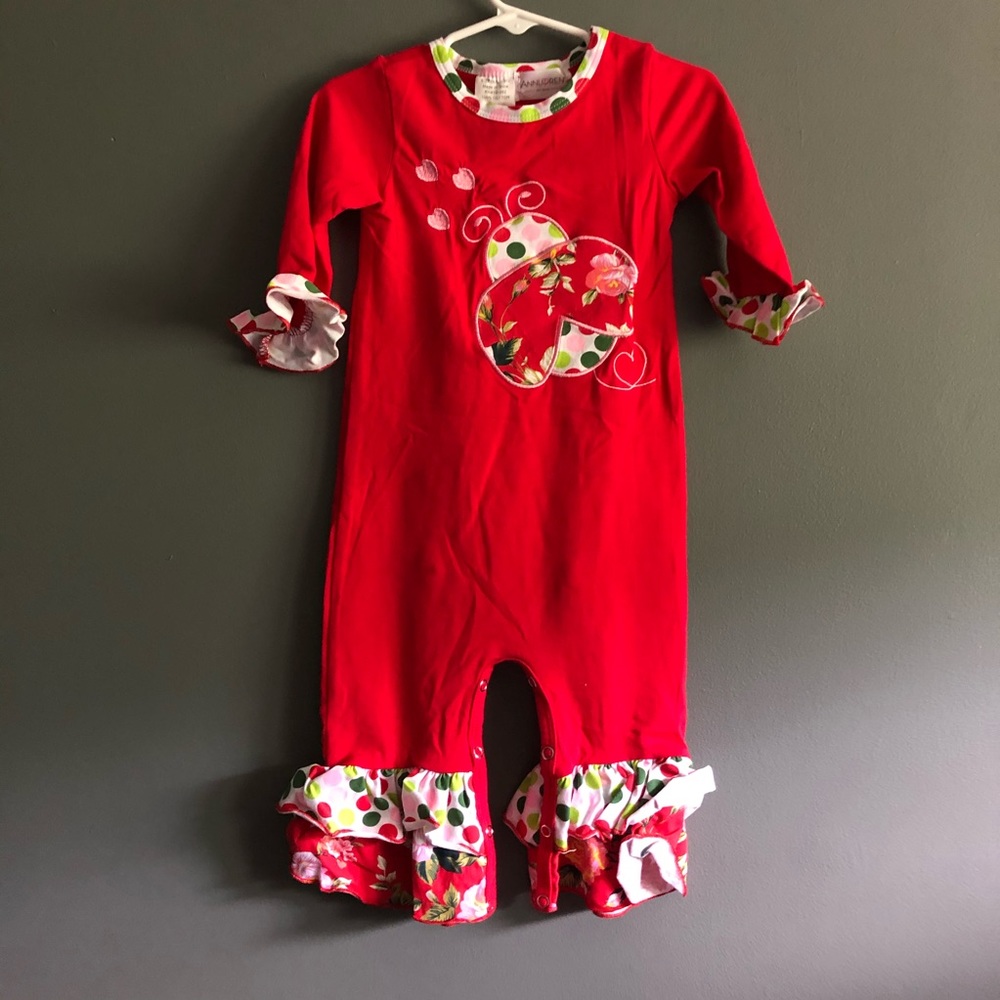 AnnLoren Ruffled LadyBug Romper Sz-12-18m
